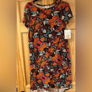 NWT - XS Gray, Hot Pink, Orange, Mint Green and White Floral LuLaRoe Carly Dress